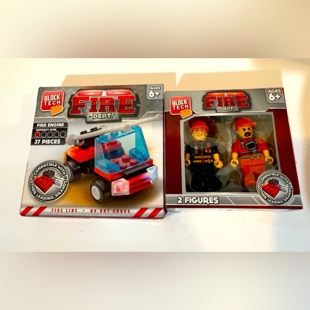 Block Tech Fire Men & Truck Set Brand New